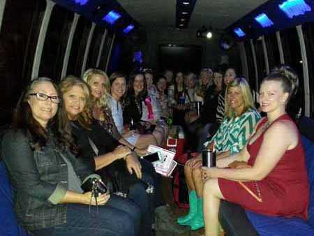 A bachelorette party cruising Ball Park Village and Soulard on the charter limo bus.