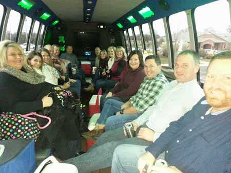 birthday party limo bus to a brewhouse in Hermann.