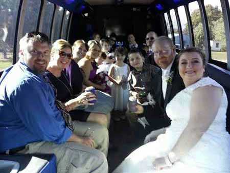 Marthasville, Missouri wedding party on the limo bus