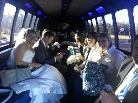 Limo bus to a wedding reception in St. Charles, Missouri.