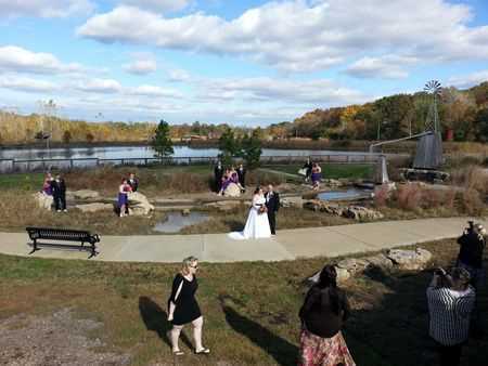 They took the limo bus to Indian Camp Creek Park for wedding photos.