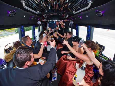 St. Charles, Mo wedding party on the limo bus