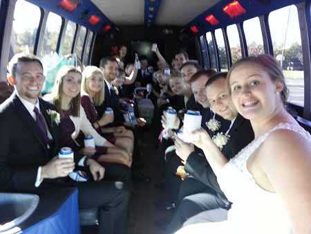 A St. Louis bridal party chartering the limo bus for their party.
